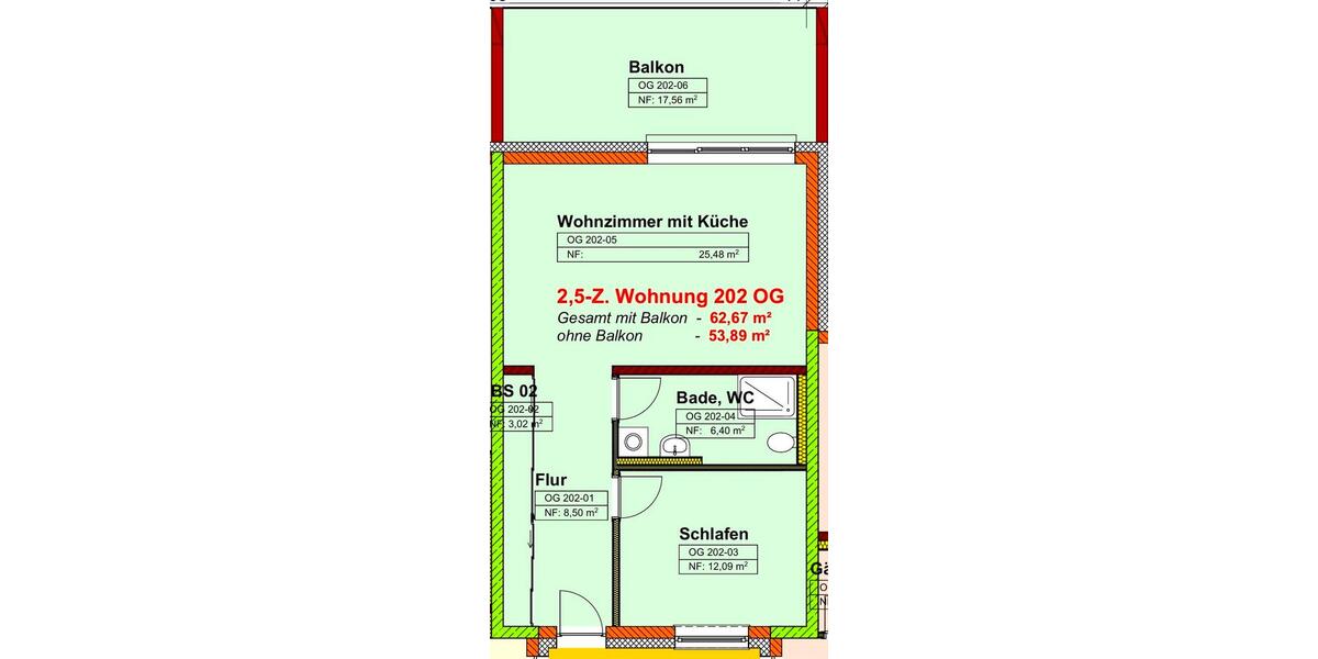 Etagenwohnung Ebenweiler - 2.5 Zimmer, 63 m&sup2;, 880&euro; | Angebot:25626354