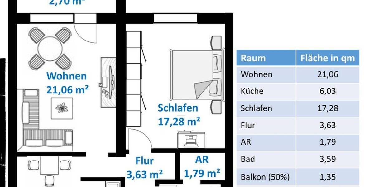Etagenwohnung Konstanz Petershausen - 2 Zimmer, 55 m&sup2;, 980&euro; | Angebot:26886375
