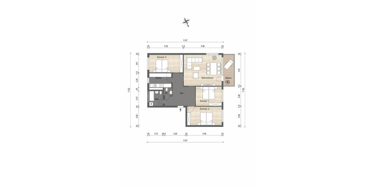 Etagenwohnung Konstanz Petershausen - 4 Zimmer, 107 m&sup2;, 490.000&euro; | Angebot:26401863
