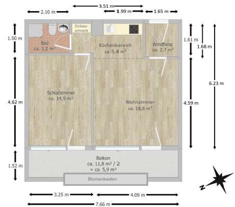 Etagenwohnung Konstanz Konstanz-Fürstenberg - 2 Zimmer, 51 m&sup2;, 219.000&euro; | Angebot:27345745