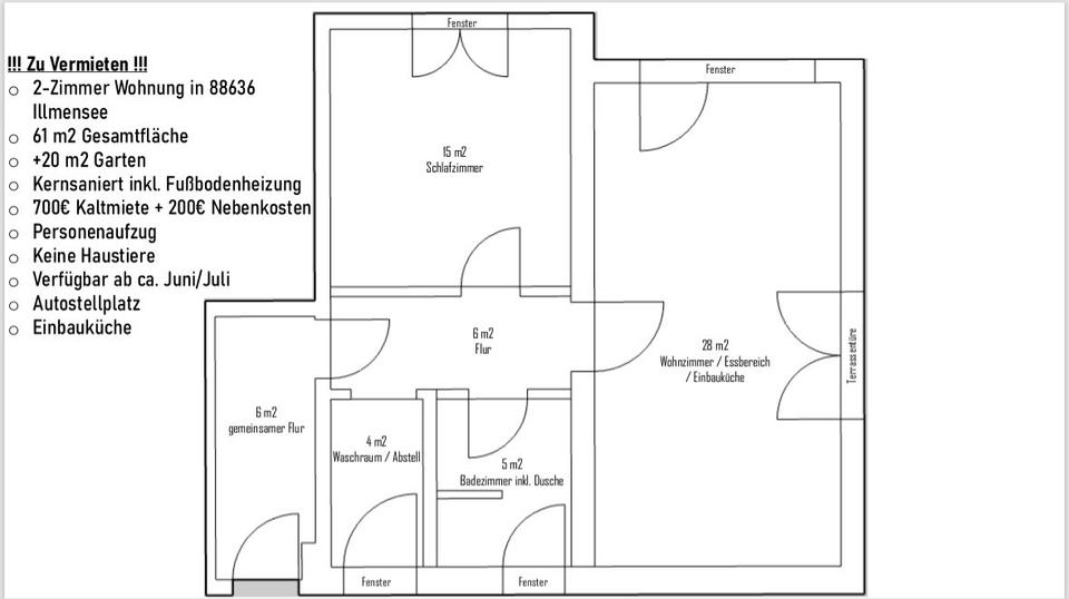 Erdgeschoßwohnung Illmensee - 2 Zimmer, 61 m&sup2;, 700&euro; | Angebot:26024501