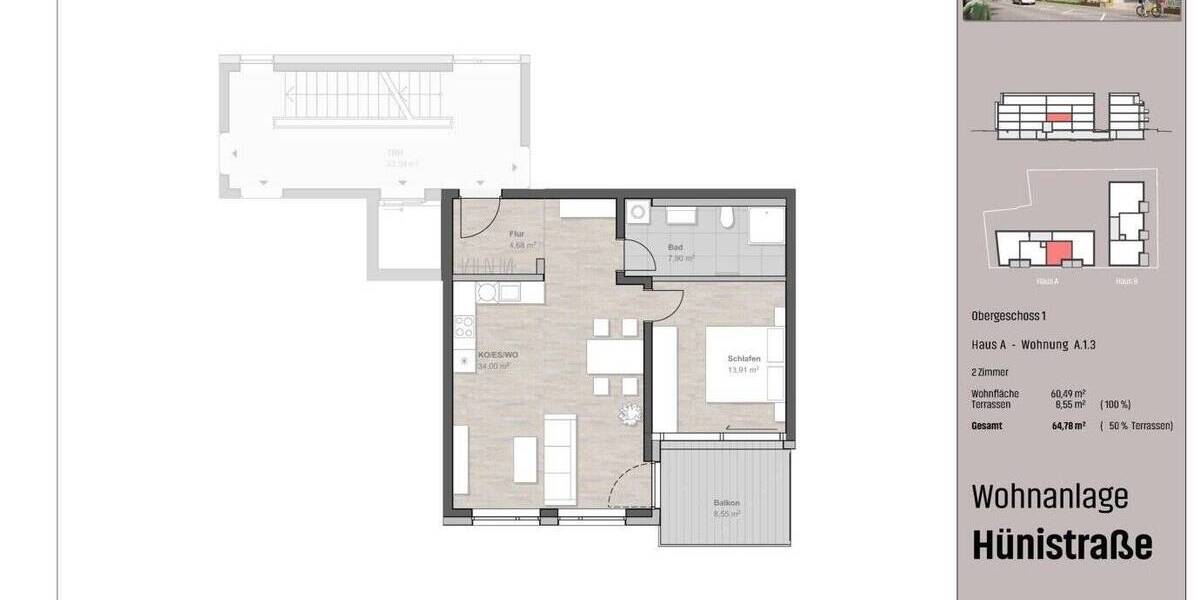 Etagenwohnung Friedrichshafen Schmitthennersiedlung - 2 Zimmer, 64 m&sup2;, 505.900&euro; | Angebot:25730910