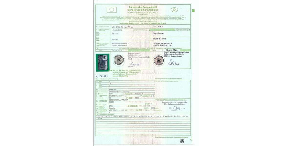 Chrysler Sebring 999.999 km 1.600 &euro; Weingarten, Stadt 88250