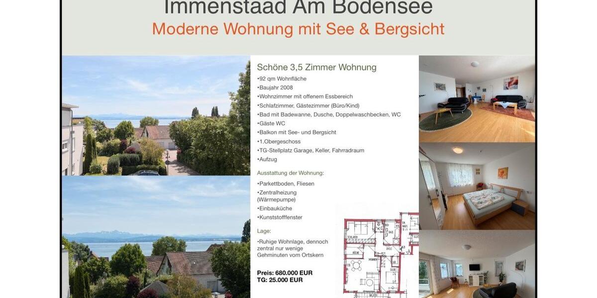 Etagenwohnung Immenstaad am Bodensee - 3.5 Zimmer, 92 m&sup2;, 680.000&euro; | Angebot:26757455