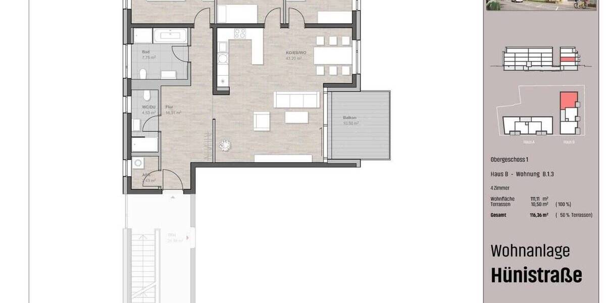 Etagenwohnung Friedrichshafen Schmitthennersiedlung - 4 Zimmer, 116 m&sup2;, 949.900&euro; | Angebot:25672310