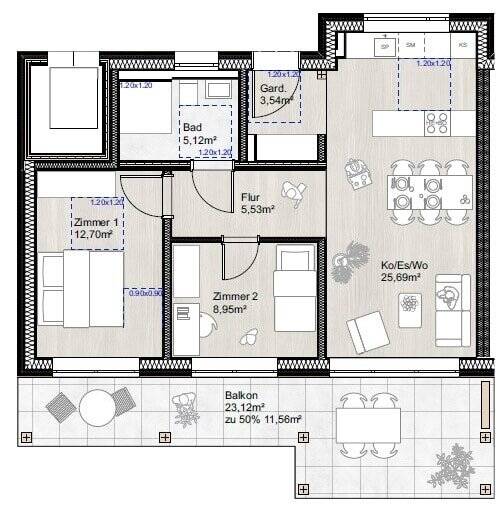 Etagenwohnung Wangen - 2 Zimmer, 58 m&sup2;, 330.900&euro; | Angebot:25666058