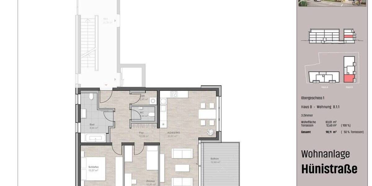 Etagenwohnung Friedrichshafen Schmitthennersiedlung - 3 Zimmer, 90 m&sup2;, 759.900&euro; | Angebot:25668001