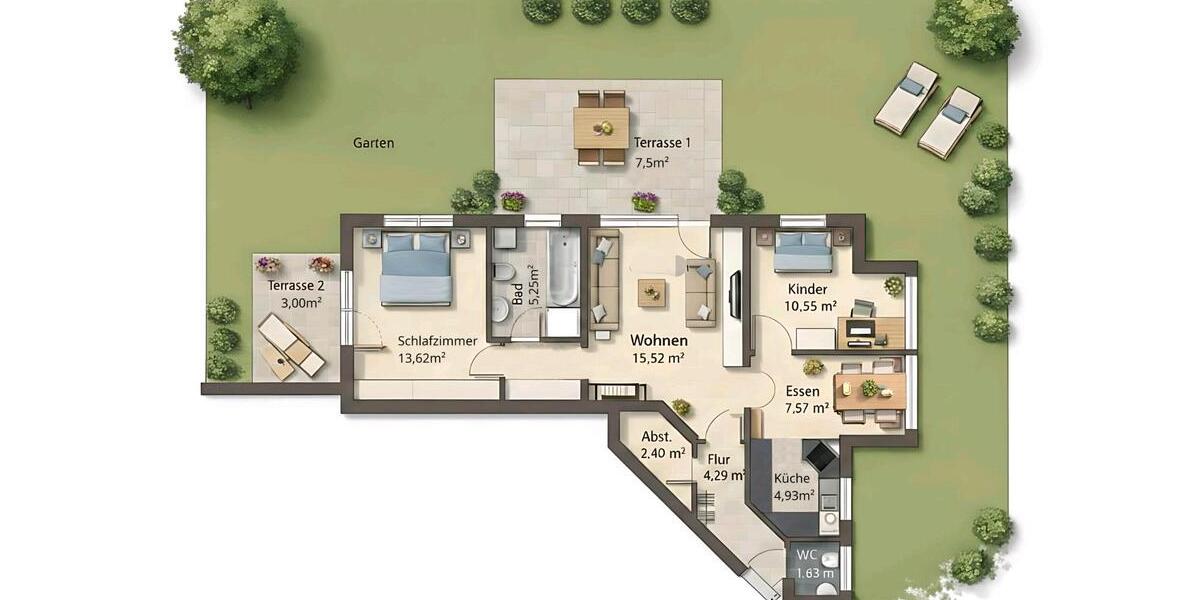 Erdgeschoßwohnung Konstanz Konstanz-Fürstenberg - 3.5 Zimmer, 76 m&sup2;, 489.000&euro; | Angebot:25122376