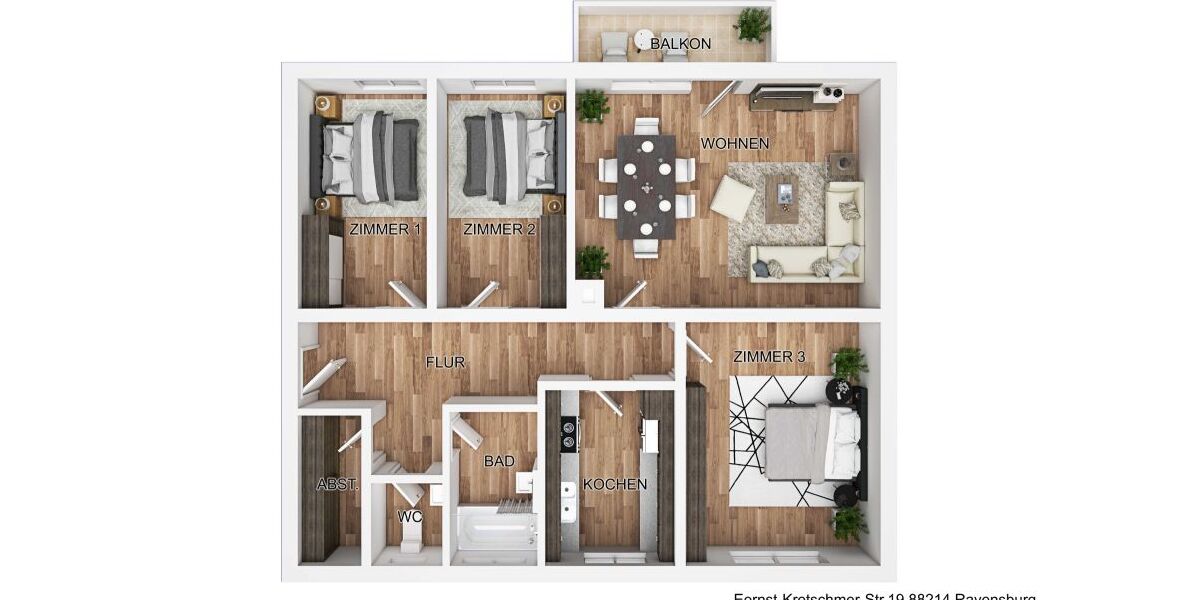 Provisionsfrei* 3,79% Rendite + Indexmiete: Vermietete 4-Zi.-Wohnung mit Kamin-Option & Garten-Sondernutzung! - Erdgeschoßwohnung Ravensburg Eschach | Angebot:26702322