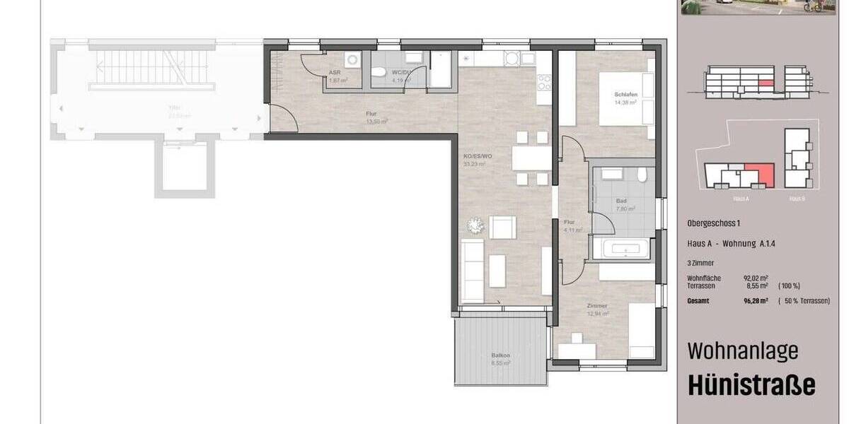 Etagenwohnung Friedrichshafen Schmitthennersiedlung - 3 Zimmer, 96 m&sup2;, 759.900&euro; | Angebot:25672308