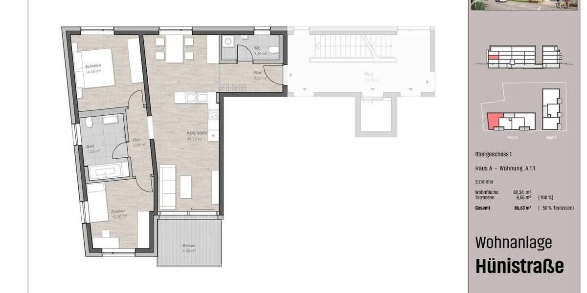Etagenwohnung Friedrichshafen Schmitthennersiedlung - 3 Zimmer, 86 m&sup2;, 629.900&euro; | Angebot:25797522